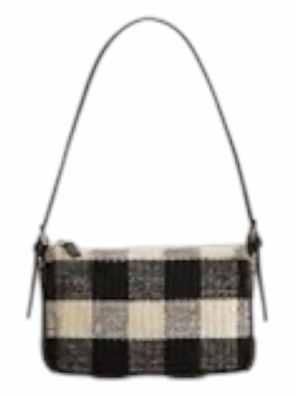 MNG BY MANGO Raquel Baguette Shoulder Bag Black Cream Checker Woven Y2K